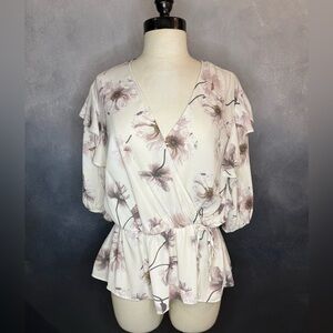 Express Floral Wrap Peplum Blouse - Size Large